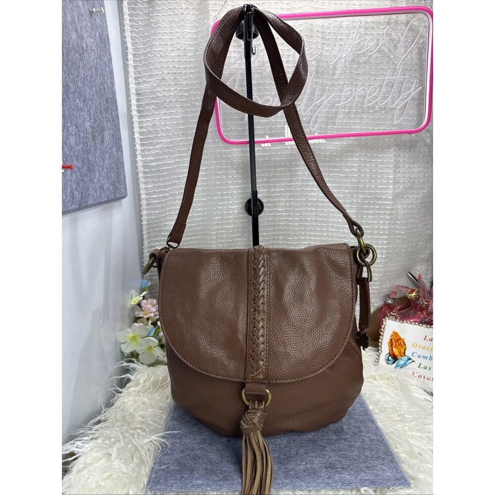 (X1)Lucky Brand Ali Leather Flap Crossbody Shoulder Bag Authentic Brandy Vintage